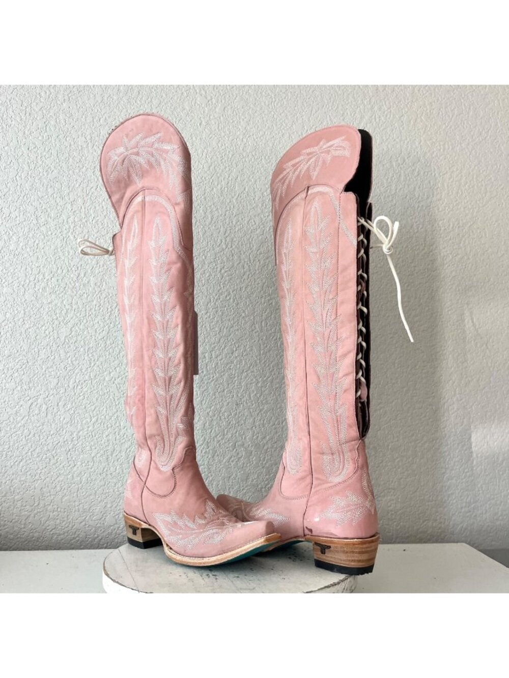 Lane LEXINGTON Over the Knee Cowboy Boots Pink Western Cowgirl Tall Snip Toe 7